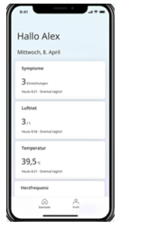 Vorschau der Handy-App zur Überwachung der Vitalparameter von COVID-19 Patienten in der ambulanten Versorgung