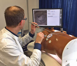 Erstmals in Deutschland haben Jenaer Herzchirurgen die Rekonstruktion einer Herzklappe an einem Simulator der Firma Medtronic trainiert. Bild: Michaela Buchmann / Medtronic