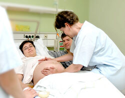 Privatdozentin Dr. Tanja Groten, Oberärztin in der Geburtshilfe am UKJ versucht Kinder in Beckenendlage im Mutterleib zu drehen. Foto: UKJ/ Schleenvoigt