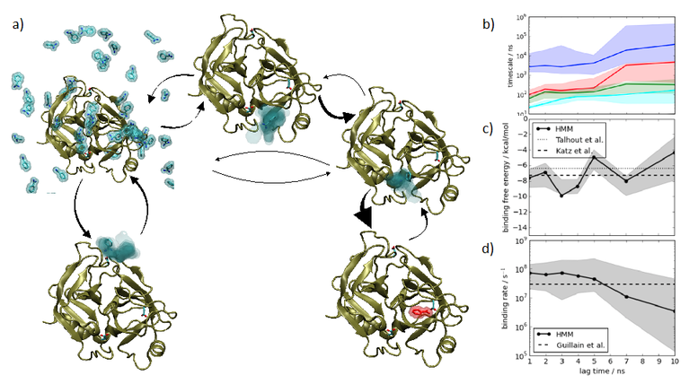 Exploring different binding sites and binding kinetics with Markov state modeling