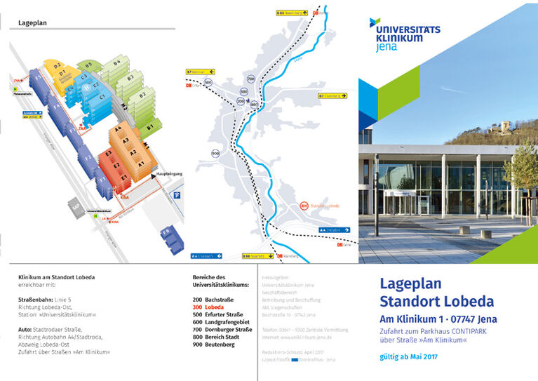 Ausführlicher Lageplan des Universitätsklinikums Jena, im Haus A befindet sich das Herzzentrum mit der Klinik für Herz- und Thoraxchirurgie (Haus A3 - Ebene 10)