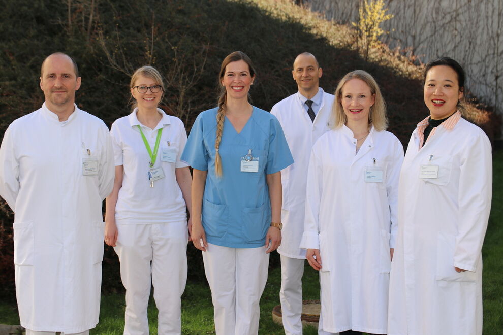 Das Team der Hochschulambulanz Gefäß-Check von links: apl.Prof. Dr. René Aschenbach, Dr. Ina Kunstmann, Claudia Grahnert, Prof. Dr. Ulf Teichgräber, Carolin Oswald, Dr. Chie-Hee Cho-Nöth