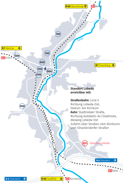 Anfahrt Universitätsklinikum Jena in Jena-Lobeda