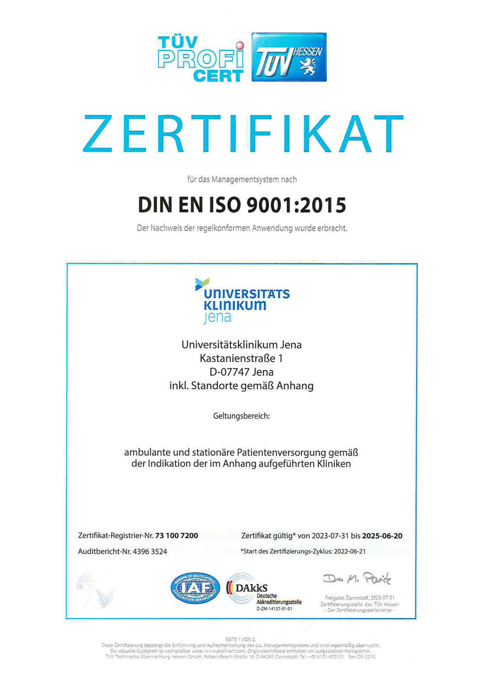 Zertifikat DIN EN ISO 9001:2015