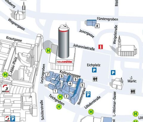 Map of the Theoretical Institutes of the Medical Faculty (1 = Institute of Anatomy, 2 = Institute of Physiology I, 3 = Institutes of Biochemistry, 4 = Lecture hall \